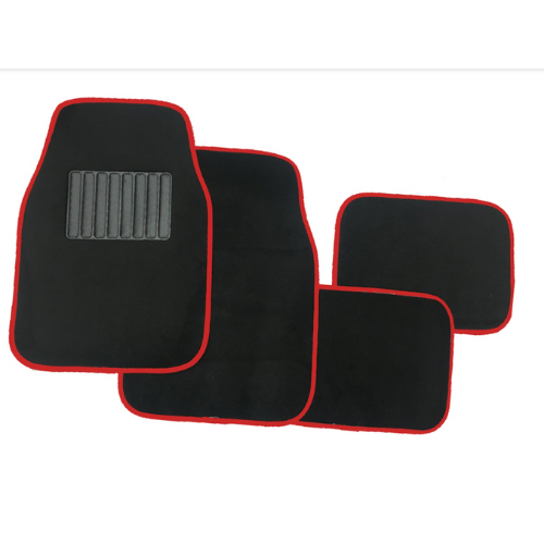 Black/Red Trim Carpet Mat Set - 4 Piece