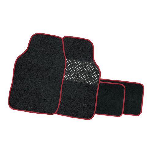 Black/RedTrim Carpet Mat Set with PVC Backing - 4 Piece