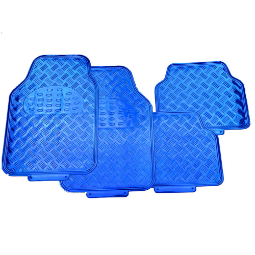 Blue Aluminum Look Car Mat Sets - 4 Piece