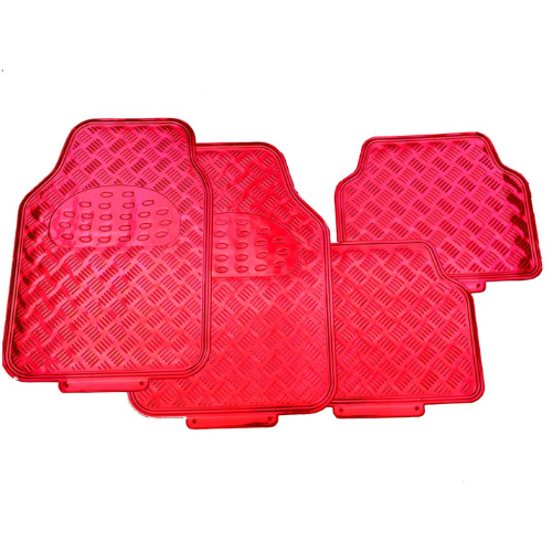 Red Aluminum Look Car Mat Sets - 4 Piece